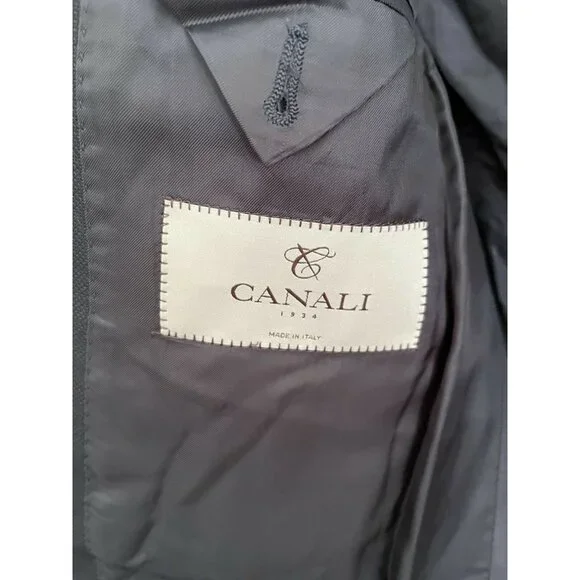 LKNEW CANALI Mens Dinner Jacket Size 44R XL navy woven 100% wool two button